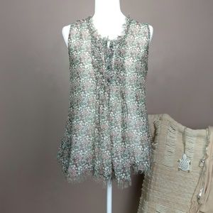 Myth Floral Sheer Eyelash Fringe Ruffled Tank A7